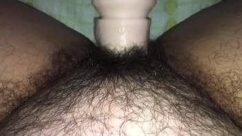 Fat pig getting machine fucked in hairy pussy